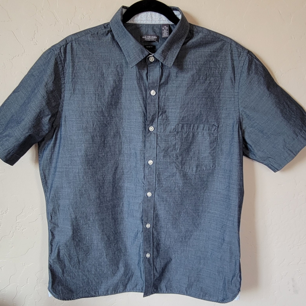 Van Heusen Charcoal Blue Slim Fit L Button Down Shirt